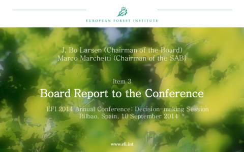 J. Bo Larsen (Chairman of the Board) Marco Marchetti (Chairman of the SAB) Item 3 Board Report to the Conference EFI 2014 Annual Conference: Decision-making Session
