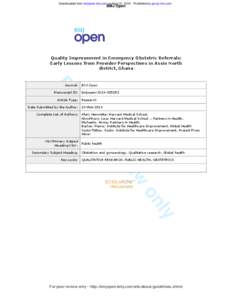 Downloaded from bmjopen.bmj.com on May 31, [removed]Published by group.bmj.com  BMJ Open Quality Improvement in Emergency Obstetric Referrals: Early Lessons from Provider Perspectives in Assin North