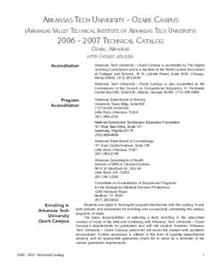 ARKANSAS TECH UNIVERSITY - OZARK CAMPUS (ARKANSAS VALLEY TECHNICAL INSTITUTE OF ARKANSAS TECH UNIVERSITY[removed]TECHNICAL CATALOG OZARK, ARKANSAS HTTP://ATUOC.ATU.EDU