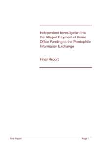 Investigation into the alleged payment of Home Office funding to the Paedophile Information Exchange