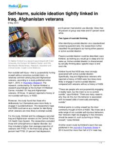 Self-harm, suicide ideation tightly linked in Iraq, Afghanistan veterans