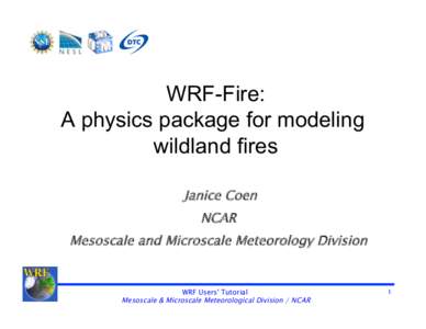 WRF-Fire: A physics package for modeling wildland fires Janice Coen NCAR Mesoscale and Microscale Meteorology Division