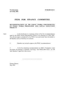 For discussion on 8 June 2001 FCR[removed]ITEM FOR FINANCE COMMITTEE