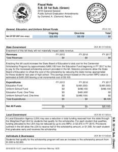 Fiscal Note S.B. 33 1st Sub. (GreenGeneral Session Public School Graduation Amendments by Osmond, A. (Osmond, Aaron.)