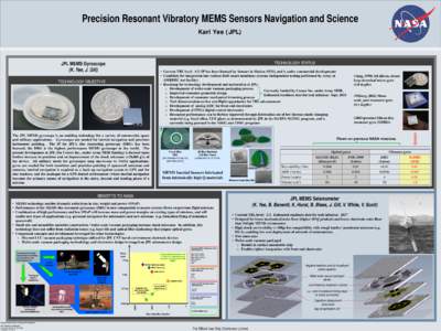 Precision Resonant Vibratory MEMS Sensors Navigation and Science Karl Yee (JPL) JPL MEMS Gyroscope (K. Yee, J. Gill)