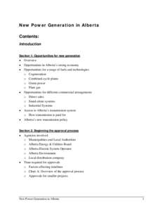New Power Generation in Alberta Contents: Introduction Section 1: Opportunities for new generation  •