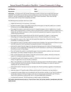 Sexual Assault Procedure Checklist – Lamar Community College Staff Member: ___________________________ Date: _______________________________  Department: ___________________________