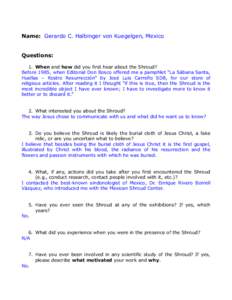 Gerardo C. Halbinger von Kuegelgen Personal Reflection Questionnaire