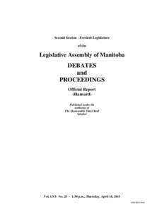 Second Session - Fortieth Legislature of the Legislative Assembly of Manitoba  DEBATES