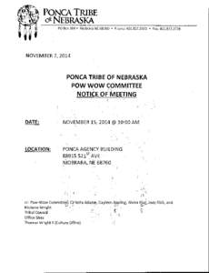 PONCA TRIBE o~NEBRASKA PO Box 288 • Niobrara NE 68760 • Phone: [removed] • Fax: [removed]NOVEMBER 7, 2014