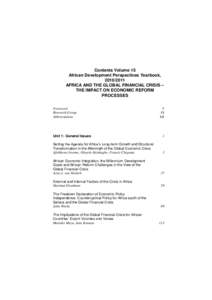 Contents Volume 15 African Development Perspectives Yearbook, AFRICA AND THE GLOBAL FINANCIAL CRISIS – THE IMPACT ON ECONOMIC REFORM PROCESSES