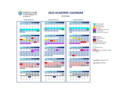 2015 ACADEMIC CALENDAR JCU Brisbane Study Period 21 Study Period 22