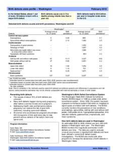 Birth defects state profile – Washington In the United States, about 1 out of every 33 babies is born with a major birth defect.  February 2012