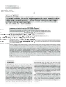 Evaluation of the Potential Nephroprotective and Antimicrobial Effect of Camellia sinensis Leaves versus Hibiscus sabdariffa  (In Vivo and In Vitro Studies)
