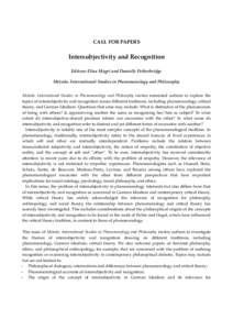 CALL FOR PAPERS  Intersubjectivity and Recognition Editors: Elisa Magrì and Danielle Petherbridge Metodo. International Studies in Phenomenology and Philosophy Metodo. International Studies in Phenomenology and Philosop