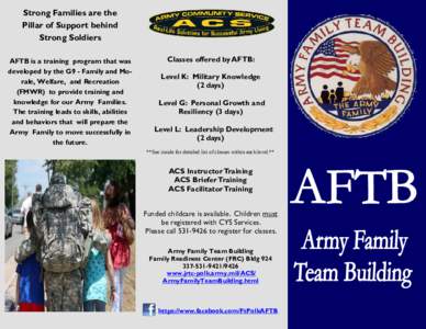 Strong Families are the Pillar of Support behind Strong Soldiers AFTB is a training program that was developed by the G9 - Family and Morale, Welfare, and Recreation (FMWR) to provide training and