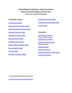 Early Childhood Certification / Related Coursework Arizona Community College and Universities Links to ECE-specific information Community Colleges  Scottsdale Community College