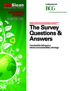 In collaboration with  RESEARCH REPORT WINTER 2011 FINDINGS FROM THE 2010 SUSTAINABILITY & INNOVATION