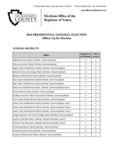 777 East Rialto Avenue, San Bernardino, CA 92415 | Phone: Fax: www.SBCountyElections.com Elections Office of the Registrar of Voters