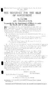 [Extract from Commonwealth of Australia Gazette, No. 21, dated 5th April, [removed]THE TERRITORY FOR THE SEAT OF GOVERNMENT. No. 8 of 1934.