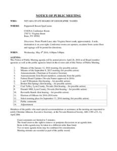 NOTICE OF PUBLIC MEETING WHO: NEVADA STATE BOARD OF GEOGRAPHIC NAMES  WHERE: