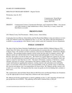 BOARD OF COMMISSIONERS MINUTES OF THE BOARD SESSION – Regular Session Wednesday, June 26, 2013 9:00 a.m.  PRESENT: