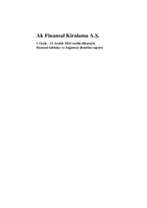 Ak Finansal Kiralama A.Ş. 1 Ocak - 31 Aralık 2014 tarihi itibarıyla finansal tablolar ve bağımsız denetim raporu 1 Ocak – 31 Aralık 2014 hesap dönemine ait finansal tablolara ilişkin bağımsız denetim rapor