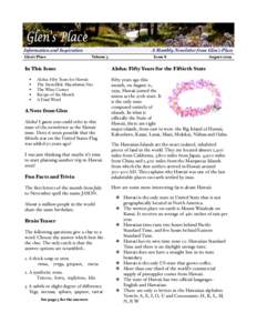 Information and Inspiration Glen’s Place A Monthly Newsletter from Glen’s Place Volume 3