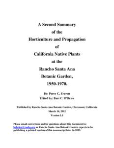 A Second Summary of the Horticulture and Propagation of California Native Plants at the