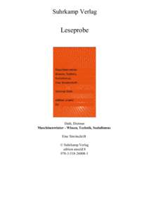 Suhrkamp Verlag  Leseprobe Dath, Dietmar Maschinenwinter - Wissen, Technik, Sozialismus