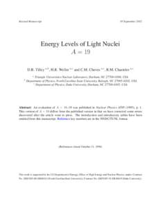 Revised ManuscriptSeptemberEnergy Levels of Light Nuclei