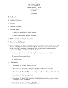 CITY OF TECUMSEH COUNCIL MEETING TECUMSEH CITY HALL MARCH 3, 2014 7:30 P.M. AGENDA