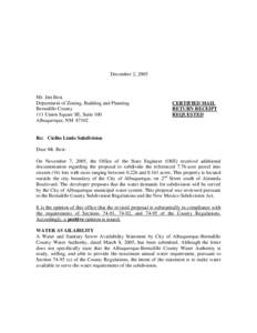 December 2, 2005  Mr. Jim Best Department of Zoning, Building and Planning Bernalillo County 111 Union Square SE, Suite 100