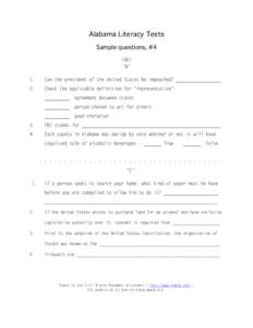 Alabama Literacy Tests Sample questions, #4 (40) “B” 1.