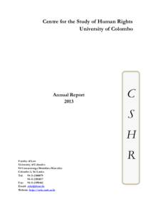 Centre for the Study of Human Rights University of Colombo Annual Report 2013