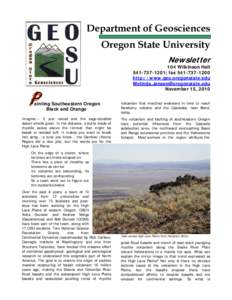 Department of Geosciences Oregon State University Newsletter 104 Wilkinson Hall[removed]; fax[removed]