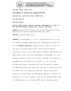 Administrative law / Decision theory / Rulemaking / Cancer / Prostate cancer / Pancreatic cancer / Federal Register / National Institute for Occupational Safety and Health / Medicine / United States administrative law / Health