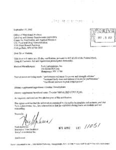 September 19,2002 Office of Nutritio,nal Products Labeling and Diet.ary Supplements (HFS-810) Center for Food Safety and ‘Applied Nutrition U.S. Food and Drug Administration[removed]Paint Branch Parkway