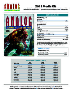 2015 Media Kit GENERAL INFORMATION | Effective starting with January 2015 Issue | Analogsf.com GENERAL RATES Rate Base: 33,642	 4-COLOR