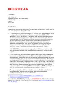 DESERTEC-UK 1st April 2009 Mike O’Brien MP Department of Energy and Climate Change 3 Whitehall Place London