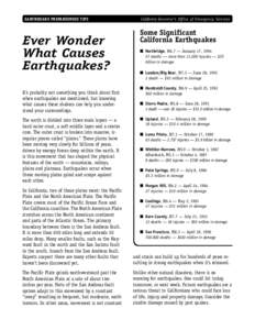 EARTHQUAKE PREPAREDNESS TIPS  Ever Wonder What Causes Earthquakes? It’s probably not something you think about first