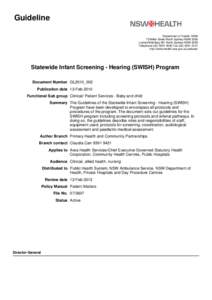 Guideline Department of Health, NSW 73 Miller Street North Sydney NSW 2060 Locked Mail Bag 961 North Sydney NSW 2059 Telephone[removed]Fax[removed]http://www.health.nsw.gov.au/policies/