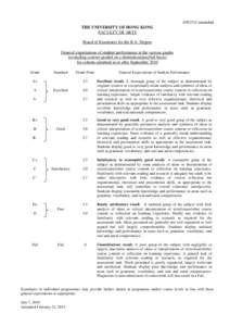 A92/311 amended THE UNIVERSITY OF HONG KONG FACULTY OF ARTS Board of Examiners for the B.A. Degree General expectations of student performance at the various grades (excluding courses graded on a distinction/pass/fail ba