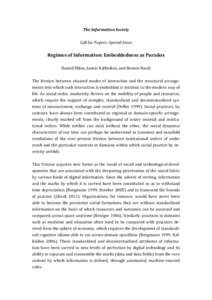 The Information Society    Call for Papers: Special Issue     Regimes of Information: Embeddedness as Paradox 