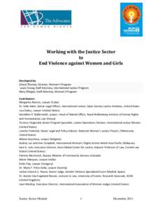 Working with the Justice Sector to End Violence against Women and Girls Developed by: Cheryl Thomas, Director, Women’s Program