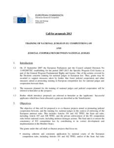 EUROPEAN COMMISSION Directorate-General for Competition Policy and Strategy Directorate A  Call for proposals 2013