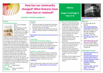 How has our community changed? What features have been lost or retained? Australian curriculum springboard Review: Tea and sugar Christmas