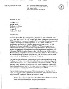 MSHA - Pattern of Violations Notification Letter -Rio Group, Inc. - Coalburg No 2 Mine - November 30, 2011