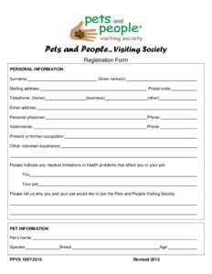 Pets and PeopleTM Visiting Society