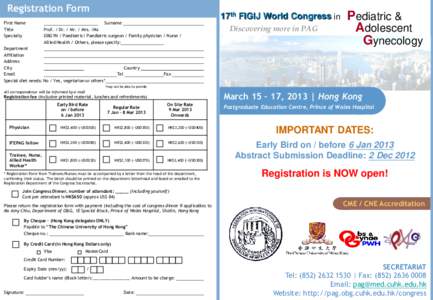Registration Form First Name Title Specialty  17th FIGIJ World Congress in